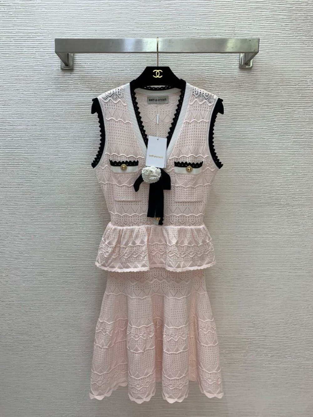 Self-Portrait Cut-out Lace Panel Knit Dress